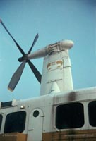 The SRN4 at BHC's Falcon Yard - Closeup of the forward starboard propeller and pylon (submitted by Pat Lawrence).